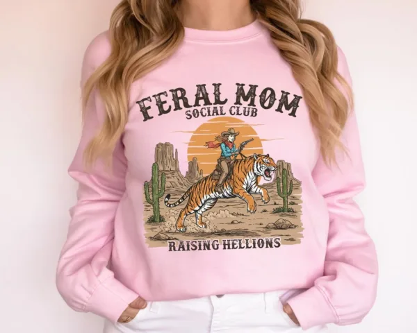 Feral-Mom-Social-Club-Retro-1-1.jpg Feral Mom Social Club Retro, Raising Hellions Sweatshirt, Vintage Feral Mom Sweatshirt, The Best Idea for Mother's Day Gift