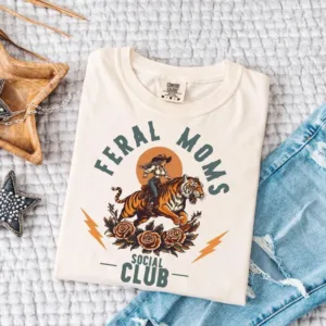 Feral-Moms-Social-Club-Shirt-Vintage-Mom-Graphic-Tee-2-1.jpg Feral Moms Social Club, Vintage Graphic Tee, Somebody's Feral Wife T-Shirt, The Best Idea for Mother's Day Gift