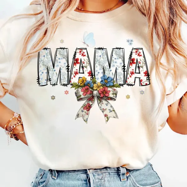 Floral Mama Coquette Bow, Retro Groovy Mama Design, Mother's Day Gift