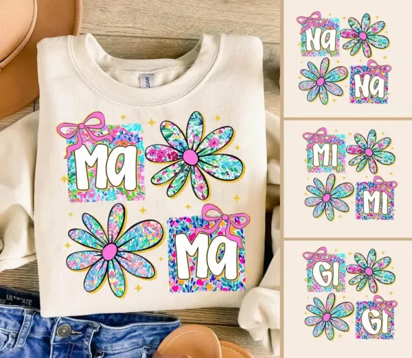 Preppy Mama with Flowers, Coquette Aesthetic, Mother's Day Shirt Design