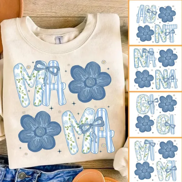 Floral Mama/ Mimi/NaNa/Gigi/ Aunt, Retro Coquette Bow - Preppy Flower Design for Mother's Day