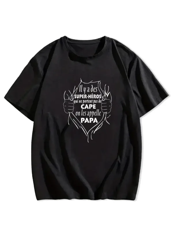 Fun-French-Crinkle-Plus-Size-Mens-T-Shirt-1.webp Fun French Crinkle Men's T-Shirt - Black Geometric Graphic Print with Superhero Dad French Quote, Casual Short Sleeve Round Neck Summer Tee