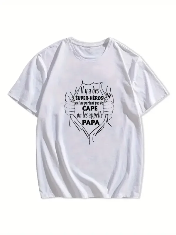 Fun-French-Crinkle-Plus-Size-Mens-T-Shirt-2.webp Fun French Crinkle Men's T-Shirt - Black Geometric Graphic Print with Superhero Dad French Quote, Casual Short Sleeve Round Neck Summer Tee