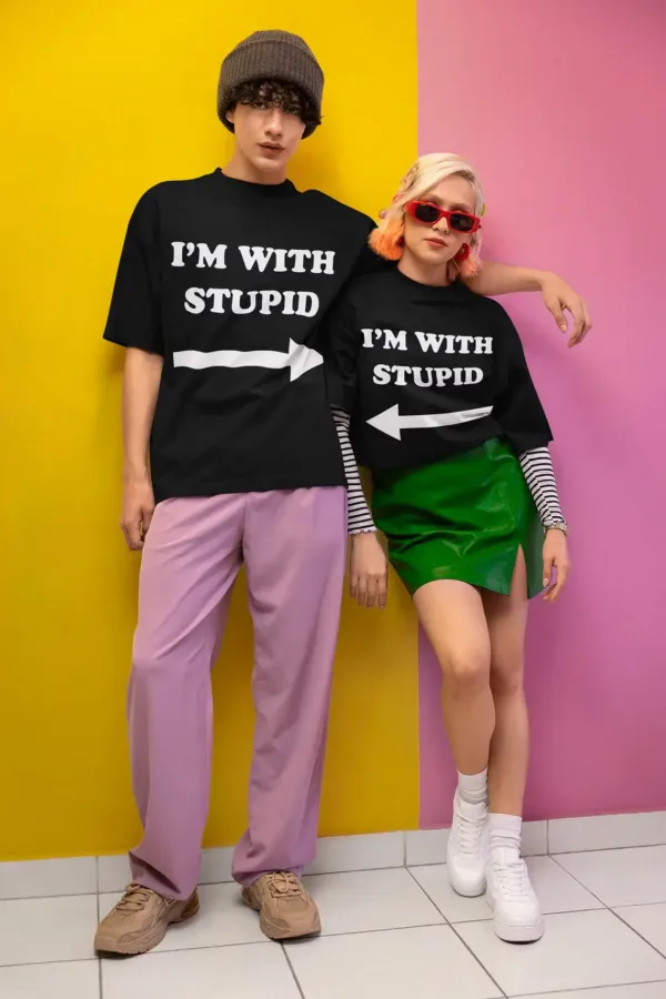 Funny-Couple-Matching-T-Shirts-1.webp Funny Couple Matching T-Shirts - I'm With Stupid Couples Tees Set of 2 - Cute Cotton Shirts for Couples