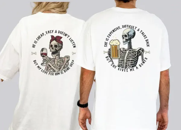 Funny-Couples-T-shirt-2.webp Funny Couples T-shirt, Skeleton His Hers Shirts, Couples Shirts, Raunchy Couples Tees, Boyfriend Girlfriend Matching Shirts