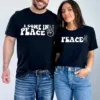 Funny-Matching-Couple-Shirt-2.webp Couples Matching T-Shirt With I Come In Peace and Peace Print Design, The Best Family Matching Gift