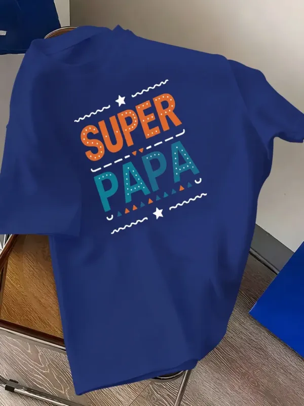 Graphic-Design-Featuring-1.webp Graphic Design Featuring Super Dad on a Men's Short-Sleeve Crew Neck T-Shirt, a Comfortable And Lightweight Casual Top Perfect for Summer