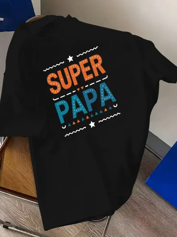 Graphic-Design-Featuring-2.webp Graphic Design Featuring Super Dad on a Men's Short-Sleeve Crew Neck T-Shirt, a Comfortable And Lightweight Casual Top Perfect for Summer
