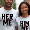 His-Hers-Matching-Couple-T-Shirts-1.webp Couple Matching T-Shirt, Her God Me and Him God Me Print Design For Summer, Father's Day T-Shirt, The Best Family Matching Gift