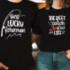 His-Hers-Matching-Fishing-Graphic-2.webp His & Hers Matching Fishing Graphic T-Shirts - One Lucky Fisherman & The Best Catch of His Life Design, Perfect for Couples Who Love Fishing Together