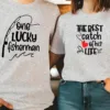 His-Hers-Matching-Fishing-Graphic-4.webp His & Hers Matching Fishing Graphic T-Shirts - One Lucky Fisherman & The Best Catch of His Life Design, Perfect for Couples Who Love Fishing Together