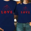 His & Hers Matching Love Heart Graphic T-Shirts - Soft Stretch Fabric, Casual Crew Neck Short Sleeve Tees for Couples, Summer Fashion Matching Outfits