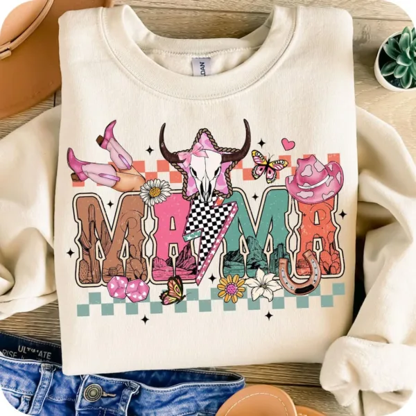 Howdy Mama Sweatshirt, Western Mama, Cowhide Mama, Western Mom, Coquette, Cowgirl Mama, The Best Idea for Mother's Day Gift