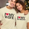 I-Love-My-Wife-1.webp I Love My Wife, I Love My Husband, Couple'S Letter Pattern T-Shirt, Newlywed Couple Gift, Matching Couple, Husband And Wife, Bride And Groom