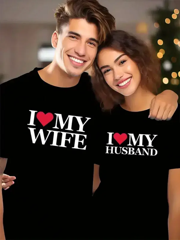 I-Love-My-Wife-2.webp I Love My Wife, I Love My Husband, Couple'S Letter Pattern T-Shirt, Newlywed Couple Gift, Matching Couple, Husband And Wife, Bride And Groom