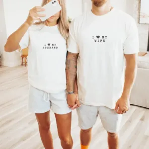 I Love My Wife Husband Custom Honeymoon Gift for Couple Unisex  T-Shirt, Personalized Matching Couple Shirt