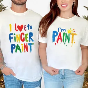 I-Love-To-Finger-Paint-2.webp Couples Matching T-Shirt With I Love To Finger Paint and I'm Paint Print Design, The Best Family Matching Gift