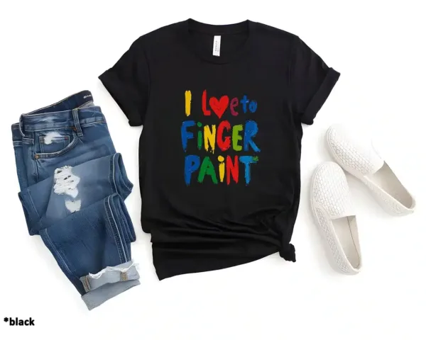 Couples Matching T-Shirt With I Love To Finger Paint and I'm Paint Print Design, The Best Family Matching Gift