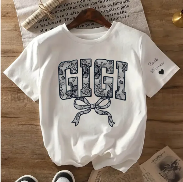 Personalized Lace Gigi Coquette Shirt, Mothers Day Gift, Floral Gigi Lace Shirt, Trendy Lace Print Crewneck - The Best Mother's Day Gift