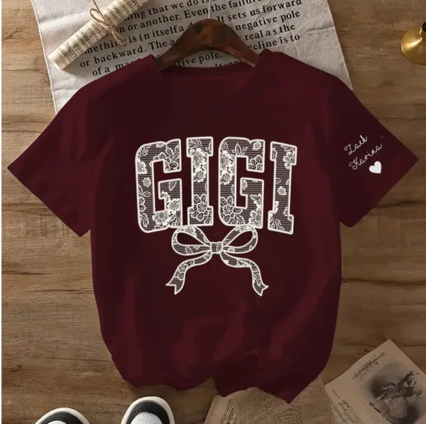 Personalized Lace Gigi Coquette Shirt, Mothers Day Gift, Floral Gigi Lace Shirt, Trendy Lace Print Crewneck - The Best Mother's Day Gift
