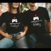 Couples Matching T-Shirt With Leveling Up To Wifey and Leveling Up To Hubby Print Design, The Best Family Matching Gift