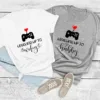 Couples Matching T-Shirt With Leveling Up To Wifey and Leveling Up To Hubby Print Design, The Best Family Matching Gift