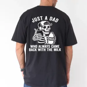 MENS3_gm_optimized.webp Just a Dad, Who Always Came Back With The Milk T-Shirt, The Best Father's Day Gift