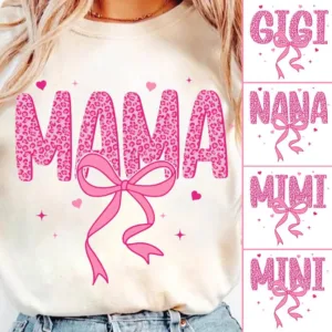 Mama Coquette and Leopard Bow Set, Cute Matching Designs for Nana, Gigi, Mini
