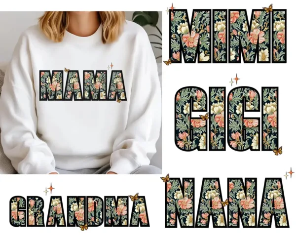Gift for Mother's Day: Mama Mini Grandma Nana Gigi Wildflower Spring Sweatshirt