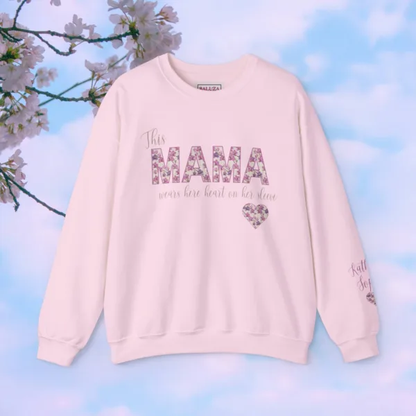Mama-Sweatshirt-with-kid-name-Personalized-Mom-Sweater-Mommy-Shirt-Gift-for-Mothers-day-Shirt-for-Mom-Mama-Crewneck-1.jpg Personalized Mama Shirt, Wears Her Heart on Her Sleeve with Kids' Names