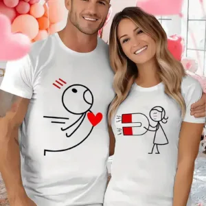 Matching-Couple-T-Shirts-1.webp Couples Matching T-Shirt with Love and Magnet Design, The Best Family Matching Gift