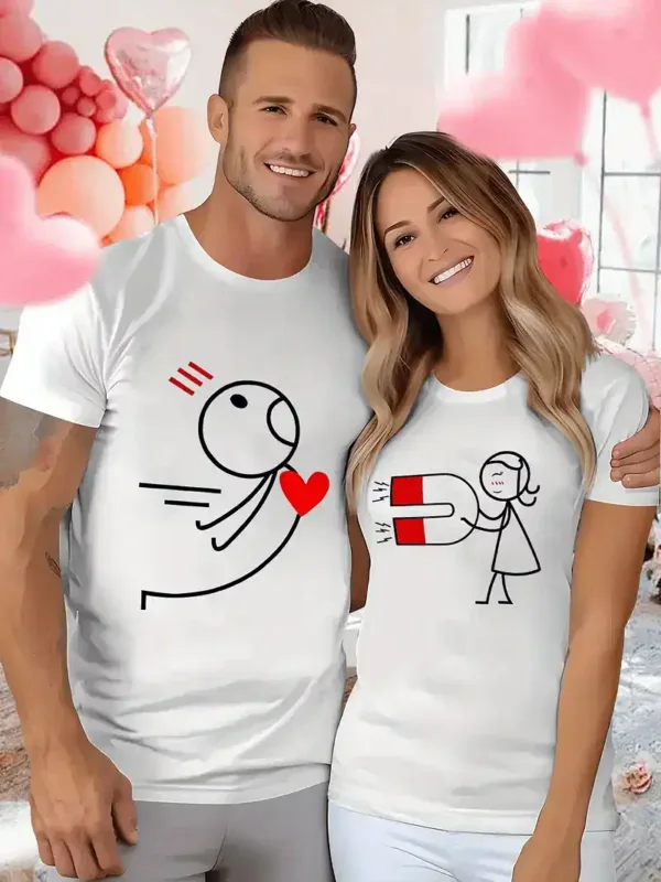 Couples Matching T-Shirt with Love and Magnet Design, The Best Family Matching Gift