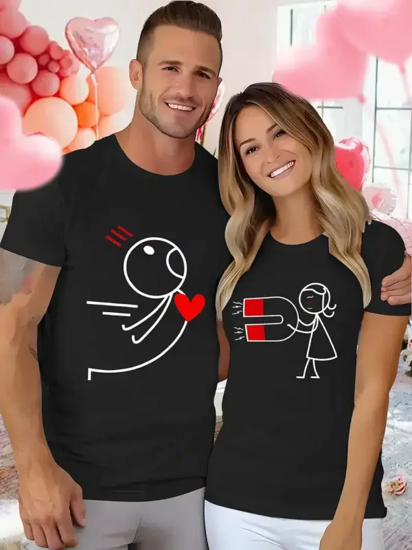 Couples Matching T-Shirt with Love and Magnet Design, The Best Family Matching Gift