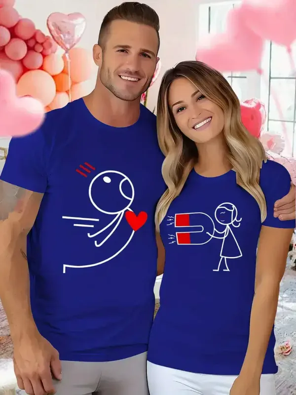 Couples Matching T-Shirt with Love and Magnet Design, The Best Family Matching Gift