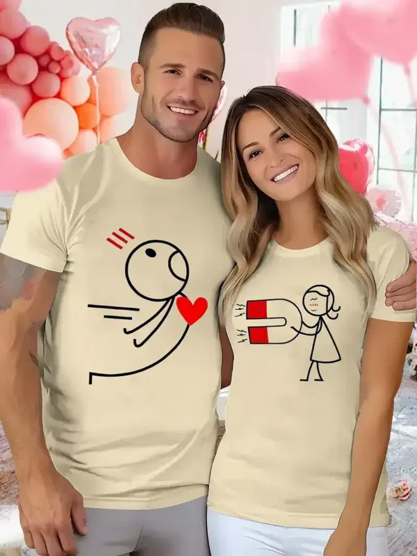 Couples Matching T-Shirt with Love and Magnet Design, The Best Family Matching Gift