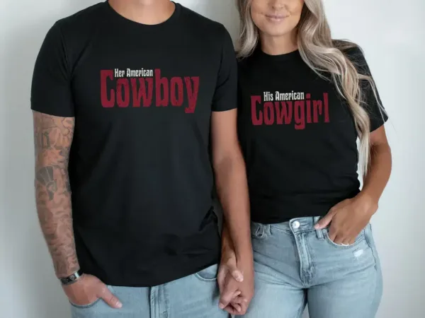 Matching-Couples-Rodeo-Shirts-2.webp Matching Couples Rodeo Shirts, Couple Country Western, Patriotic Couples T-Shirt, Cowboy Cowgirl Matching Tee, Husband Wife T-Shirt