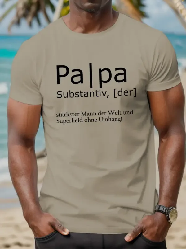 Men's Father'S Day Casual Black T-Shirt with German Quote - Short Sleeve, Crew Neck, Summer Top, Father's Day Gift, Geometric Print Shirt