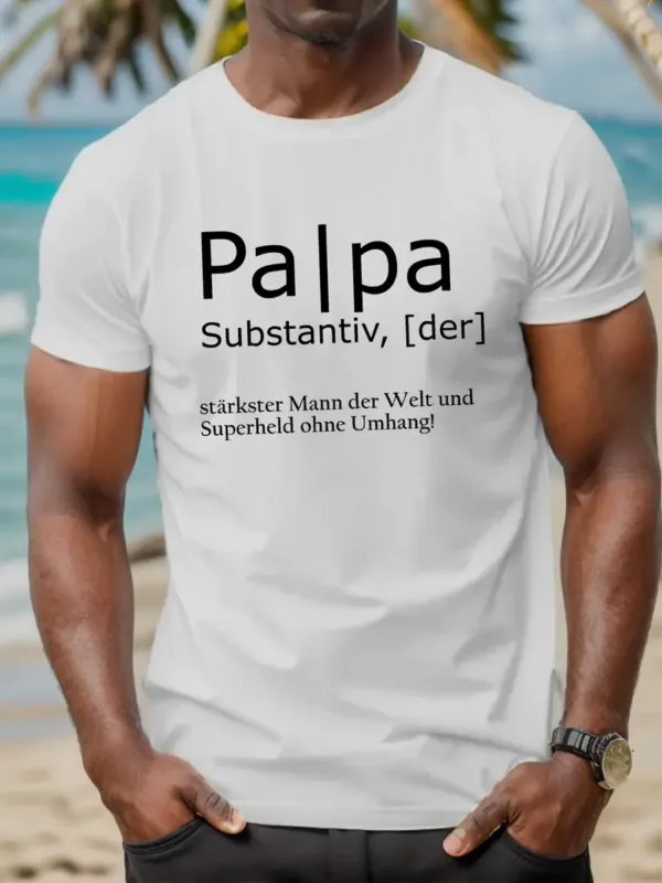 Men's Father'S Day Casual Black T-Shirt with German Quote - Short Sleeve, Crew Neck, Summer Top, Father's Day Gift, Geometric Print Shirt