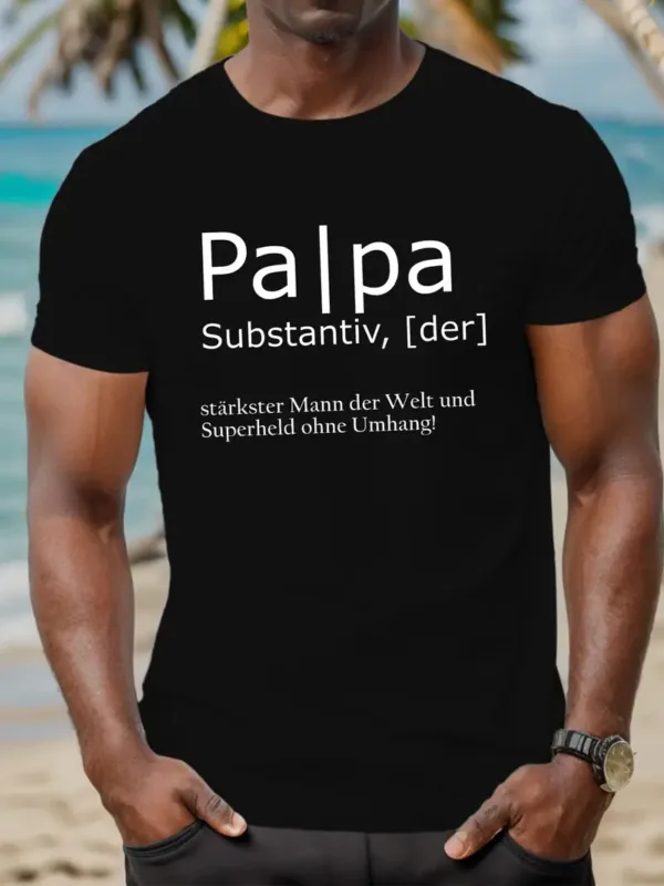 Men's Father'S Day Casual Black T-Shirt with German Quote - Short Sleeve, Crew Neck, Summer Top, Father's Day Gift, Geometric Print Shirt