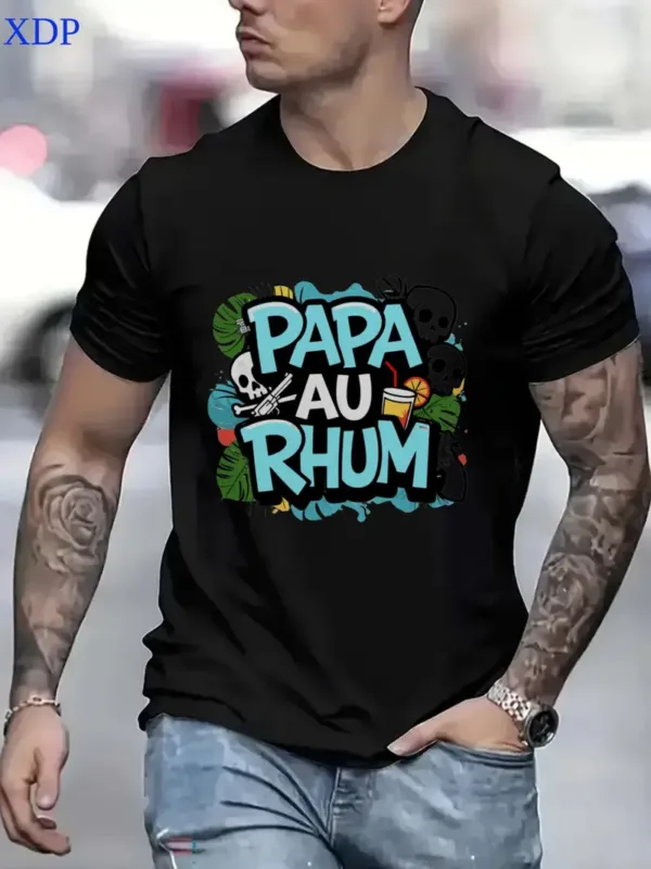 Men'S Short Sleeve T-Shirt Black PAPA AU RHUM Tropical Graphic Design for Casual Wear