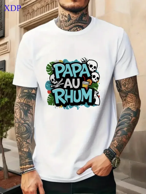Men'S Short Sleeve T-Shirt Black PAPA AU RHUM Tropical Graphic Design for Casual Wear