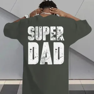 MenS-Super-Dad-Graphic-Tee-1.webp Men's Super Dad Graphic Tee - Casual & Stretchy Summer Short Sleeve T-Shirt, Black with Bold Letter Print, Round Neck, Perfect for Casual Attire