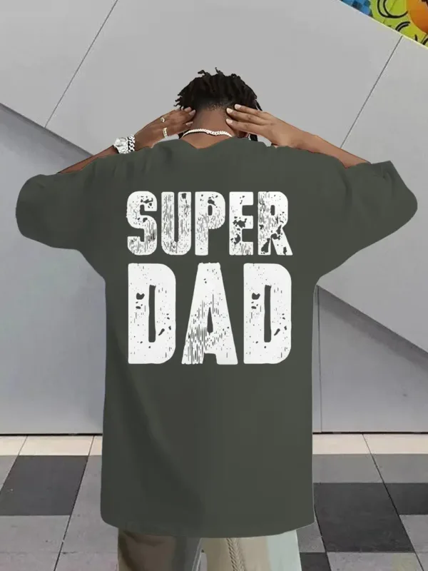 Men's Super Dad Graphic Tee - Casual & Stretchy Summer Short Sleeve T-Shirt, Black with Bold Letter Print, Round Neck, Perfect for Casual Attire