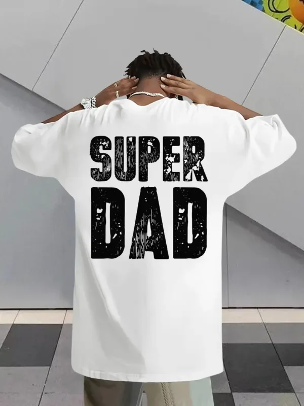 Men's Super Dad Graphic Tee - Casual & Stretchy Summer Short Sleeve T-Shirt, Black with Bold Letter Print, Round Neck, Perfect for Casual Attire