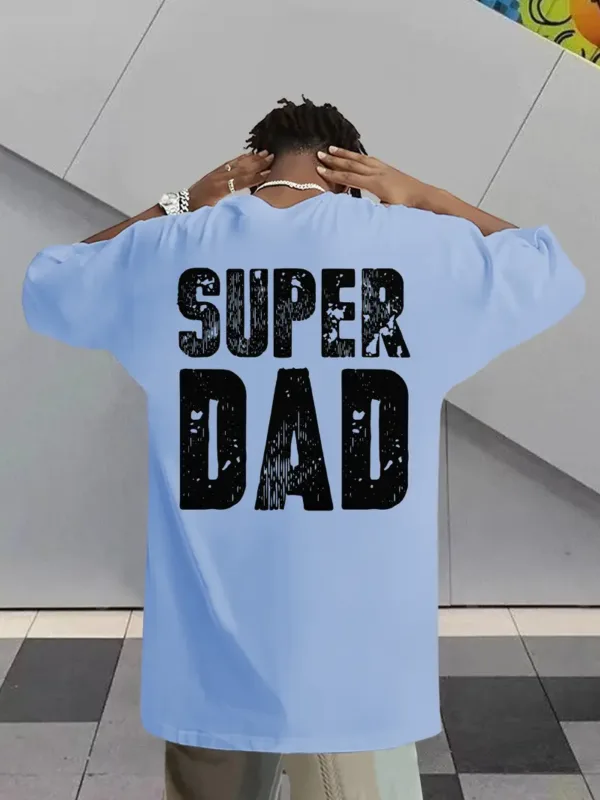 Men's Super Dad Graphic Tee - Casual & Stretchy Summer Short Sleeve T-Shirt, Black with Bold Letter Print, Round Neck, Perfect for Casual Attire