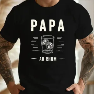 Casual Crew Neck Short Sleeve T-Shirt - Papa Au Rhum Rum Daddy Print Graphic Tee, Lightweight Summer Top with Geometric Design, Relaxed Fit T-Shirt