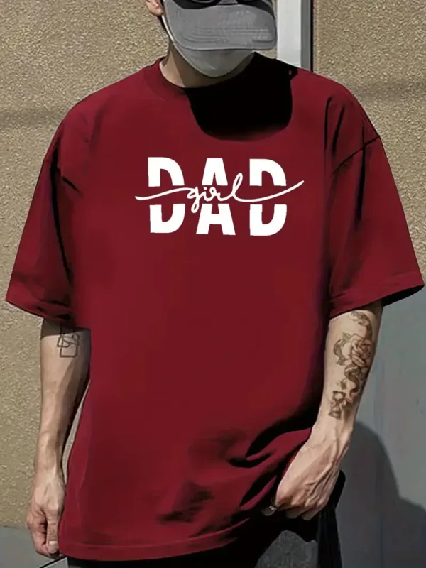 Men's Casual Short Sleeve T-Shirt, DAD Graphic Print, Summer Streetwear & Everyday Essential, Machine Washable, Everyday Casual
