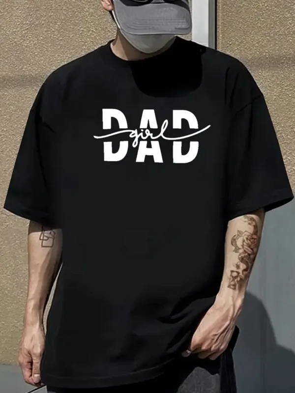 Men's Casual Short Sleeve T-Shirt, DAD Graphic Print, Summer Streetwear & Everyday Essential, Machine Washable, Everyday Casual