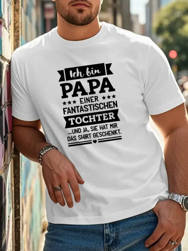 German Quote T-Shirt - Papa Humorous Design, Black with White Text & Star Decorations