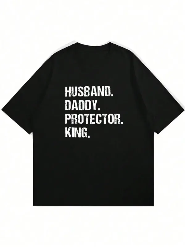 Mens-Short-Sleeve-T-Shirt-with-Husband-Daddy-3.webp Men's Short Sleeve T-Shirt with Husband Daddy Protector King Print - Regular Fit for Spring & Autumn Casual Attire